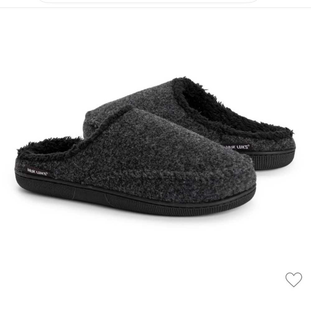 Men’s Muk Luks Faux Wool Clog Slippers, Charcoal/Blk, NWT, Size Med (10-11)